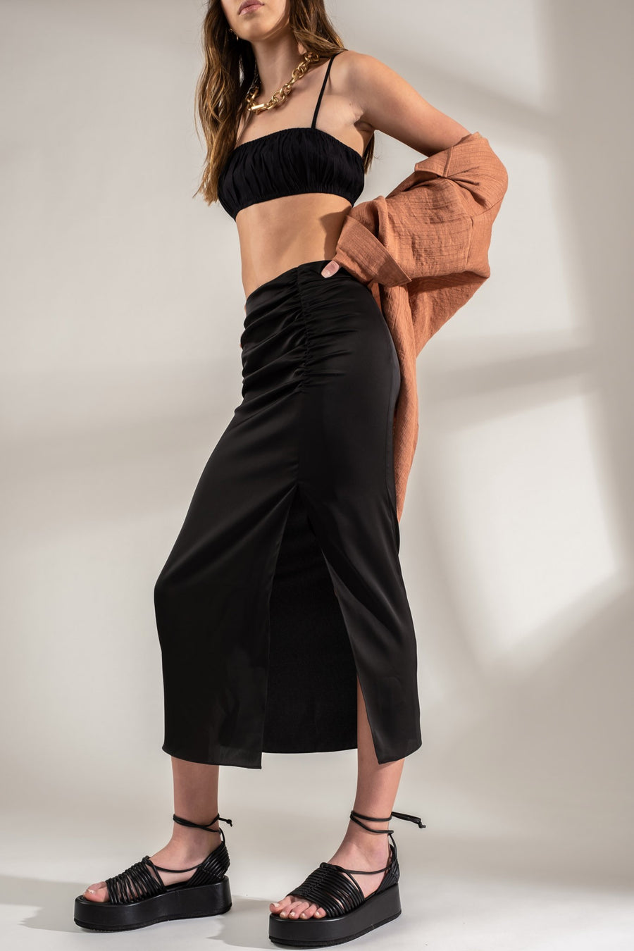 Mariam Rouched Side Midi Skirt