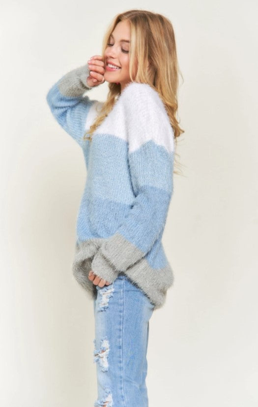 Delanie Color Block Fuzzy Sweater