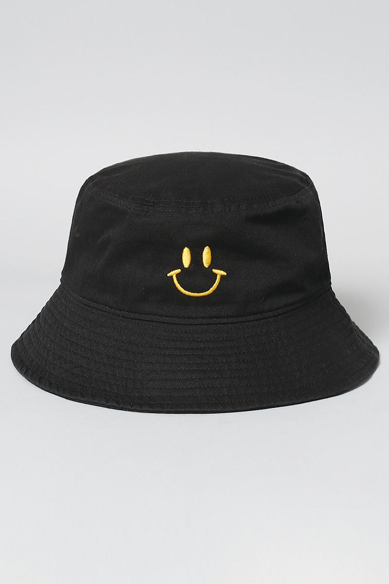 Happy Face Embroidered Bucket Hat- 2 Color!