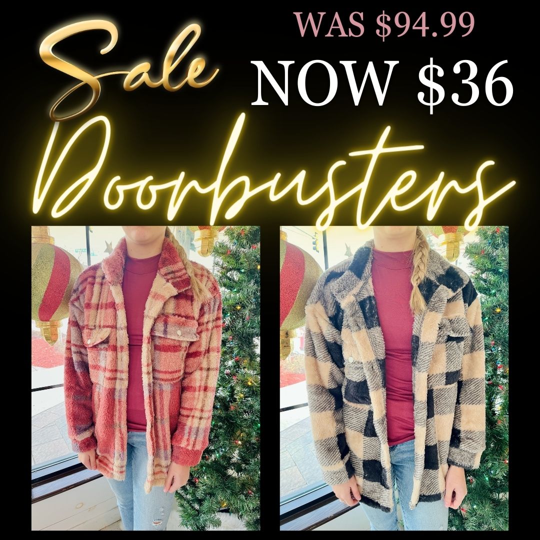DOORBUSTER Fuzzy Plaid Shacket- 2 Colors!