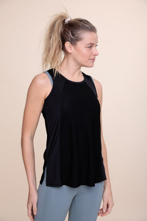 Contrast Mesh Tank Top with Slits